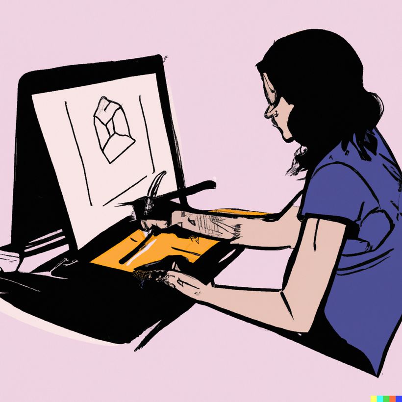A woman focusing on a computer